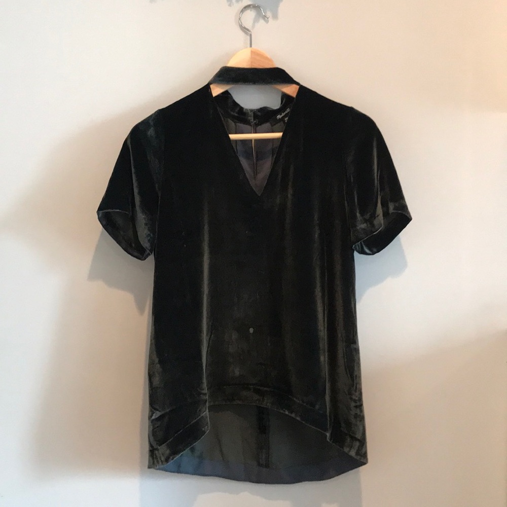 Madewell velvet choker top in dark palm